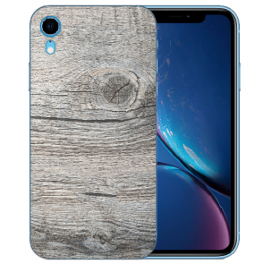 TPU Handy Hülle für iPhone XR Silikon mit Fotodruck Holzoptik Grau