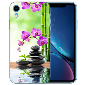 TPU Handy Hülle für iPhone XR mit Fotodruck Orchidee Bambus und Basaltsteine