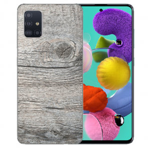 LG K42 Schutzhülle Silikon TPU Handy Hülle mit Bilddruck Holzoptik Grau