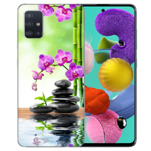 LG K42 Schutzhülle Silikon TPU Handy Hülle mit Bilddruck Orchidee Bambus und Basaltsteine