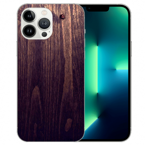  iPhone 13 Pro Handy Hülle Silikon TPU mit Holzoptik dunkelbraun Fotodruck 