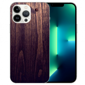 iPhone 13 Pro Max Handyhülle Silikon TPU mit Fotodruck Holzoptik dunkelbraun