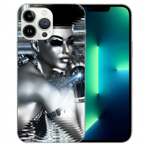  iPhone 13 Pro Handy Hülle Silikon TPU mit Robot Girl Fotodruck 