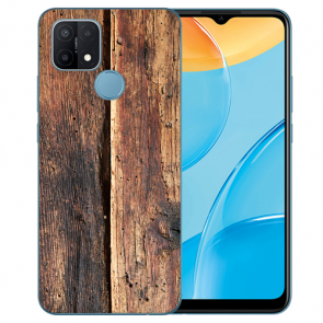 Oppo A15 Silikon TPU Handy Hülle mit Fotodruck Holzoptik