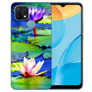 Silikon Handy Hülle mit Fotodruck Lotosblumen für Oppo A15 Etui