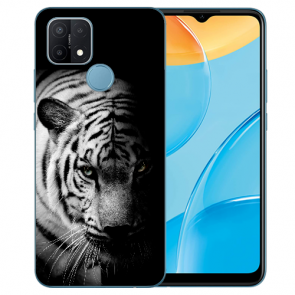 Oppo A15 Silikon TPU Handy Hülle mit Fotodruck Tiger Schwarz Weiß