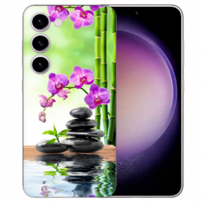 Silikon Handy Schale Cover für Samsung Galaxy S23 Plus (5G) Fotodruck Orchidee Bambus und Basaltsteine