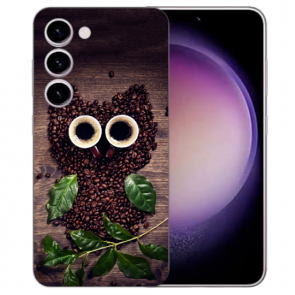 Silikon Handy Schale Fotodruck Kaffee Eule für Samsung Galaxy S23 (5G) Etui