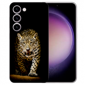 Silikon Handy Cover Case Etui für Samsung Galaxy S23 (5G) Bilddruck Leopard bei der Jagd