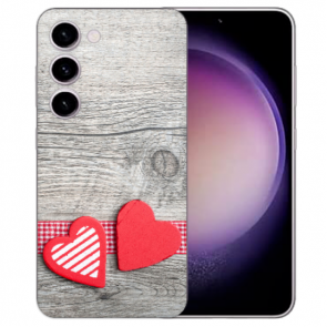 Silikon Handy Hülle Cover Fotodruck Herzen auf Holz für Samsung Galaxy S23 Plus (5G) 