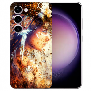 Personalisierte TPU Handy Hülle für Samsung Galaxy S23 (5G) mit Fotodruck Indianerin Porträt