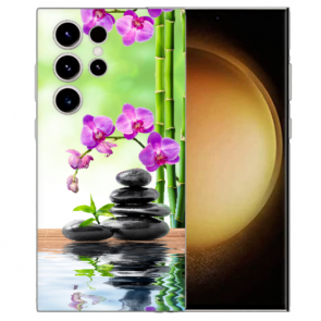 TPU Schutzhülle Case Fotodruck Orchidee Bambus und Basaltsteinefür Samsung Galaxy S24 Ultra Cover Case
