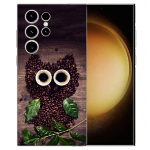 Silikon Hülle Cover Case Etui für Samsung Galaxy S23 Ultra (5G) Fotodruck Kaffee Eule