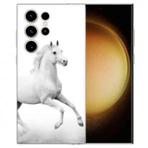 Silikon Individuelle Schale Cover Case TPU für Samsung Galaxy S24 Ultra Foto Hülle Pferd Etui