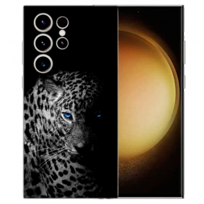 Silikon Schutzhülle Hülle TPU für Samsung Galaxy S24 Ultra Foto Hülle Leopard mit blauen Augen
