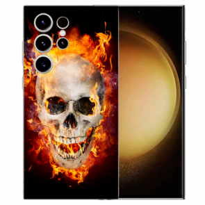 Silikon Handy Hülle Case Fotodruck Totenschädel Feuer für Samsung Galaxy S23 Ultra (5G)