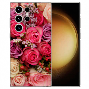 TPU Silikon Handyhülle für Samsung Galaxy S24 Ultra Etui Rosen Bilddruck Cover Case 