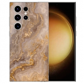 Silikon Handyhülle Schale Marmor Hellbraun Fotodruck Case für Samsung Galaxy S24 Ultra Etui