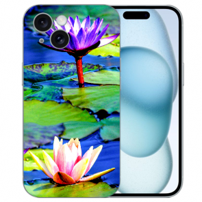 Silikon TPU Cover Schutzhülle Fotodruck Lotosblumen für iPhone 15 Case