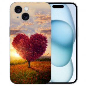 Silikon TPU Cover Schutzhülle Fotodruck Herzbaum für iPhone 15 Case