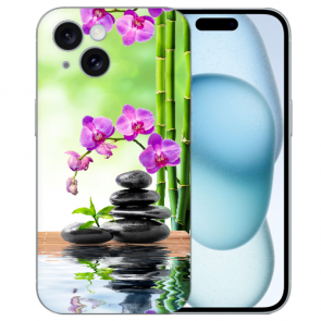 TPU Cover Fotodruck Orchidee Bambus und Basaltsteine für iPhone 15 Case