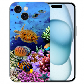 TPU Flipcase Schutzhülle mit Fotodruck Aquarium Schildkröten für iPhone 15 Plus Hülle