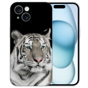 Individuelle Silikon Backcover Etui Fotodruck Tiger für iPhone 15 Hülle Case