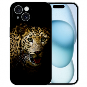 Backcover Hülle Silikon Etui Fotodruck Leopard für iPhone 15 Schale