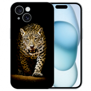 Silikon Schutzhülle Backcover Etui Fotodruck Leopard bei der Jagd für iPhone 15 Case 