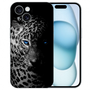 Schutzhülle Backcover Etui Fotodruck Leopard mit blauen Augen für iPhone 15 Case 