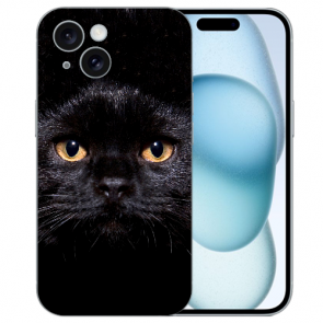 TPU Schutzhülle Back Case Etui Fotodruck Schwarz Katze für iPhone 15 Hülle 
