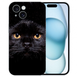 TPU Schutz Case Back Cover mit Fotodruck Schwarz Katze für iPhone 15 Plus Case