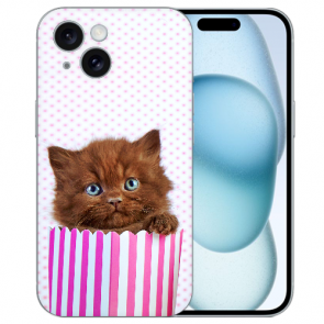 TPU Schutz Case Back Cover mit Fotodruck Kätzchen Braun für iPhone 15 Plus Case 