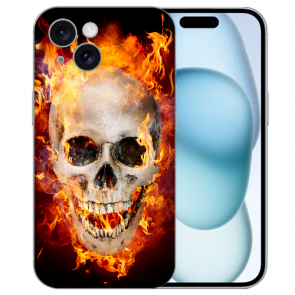 Schutzhülle Back Case Fotodruck Totenschädel Feuer für iPhone 15 Cover