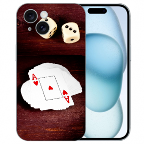 Schutzhülle Silikon  mit Fotodruck Spielkarten-Würfel für iPhone 15 Plus Back Cover