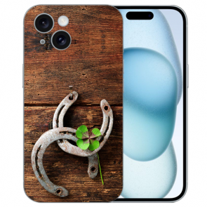 TPU Schutzhülle Case Etui mit Fotodruck Holzhufeisen für iPhone 15 Plus Back Hülle 