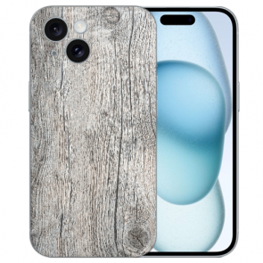 TPU Schutzhülle Handycover mit eigenes Fotodruck Holzoptik Grau für iPhone 15 