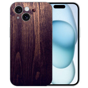 TPU Schutzhülle Handycover mit eigenes Fotodruck Holzoptik Dunkelbraun für iPhone 15 