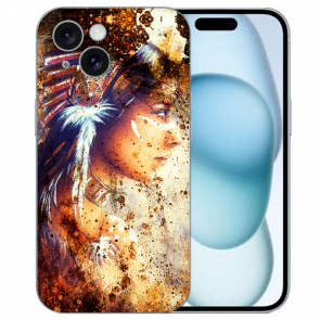 TPU Schutzhülle Cover Case mit Fotodruck Indianerin Porträt für iPhone 15 Plus Back