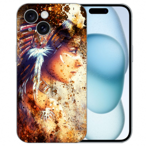 TPU Schutzhülle Cover Case mit Fotodruck Indianerin Porträt für iPhone 15 Plus Back 