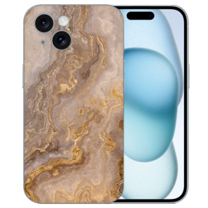 TPU Schutz Hülle mit eigenem Fotodruck Marmor Hellbraun für iPhone 15 Plus Back Case
