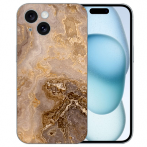 TPU Schale Cover mit eigenes Fotodruck Marmor Braun für iPhone 15 Back Case