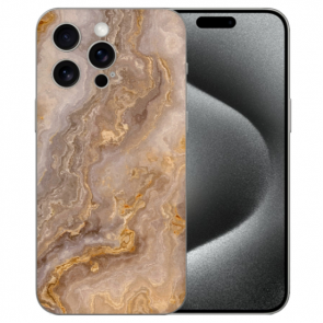 TPU Silikon Handy Schutzhülle für iPhone 15 Pro Max mit eigenem Bilddruck Marmor Hellbraun 