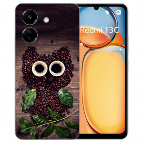 Silikon Personalisierte Hülle Foto Etui mit eigenem für XIAOMI Redmi 13C Kaffee Eule Fotodruck Cover Case