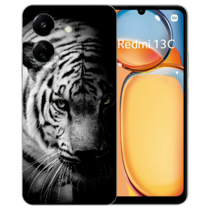 TPU Silikon Hülle Foto Etui mit Fotodruck Tiger Schwarz Weiß Cover Case für XIAOMI Redmi 13C 