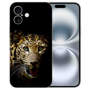 Silikon Handy Hülle Individuelle für iPhone16 Plus Cover Case Fotodruck Leopard Etui