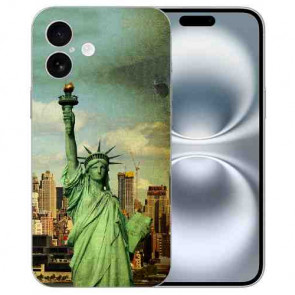 Schutzhülle TPU Flipcase Handy Schale TPU für iPhone 16 Freiheitsstatue Fotodruck 