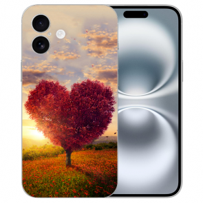 Personalisierte TPU Handy Hülle Cover Case für iPhone16 Plus Herzbaum Fotodruck