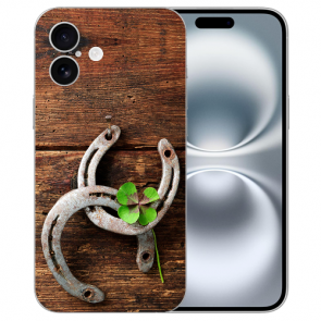 Flipcase Silikon TPU Handy Hülle Cover für iPhone 16 Holzhufeisen Fotodruck Etui
