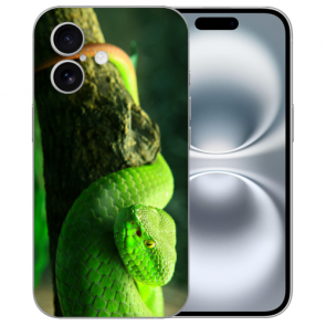 TPU Silikon Handy Hülle Backcover Grüne Schlange Bilddruck für iPhone16 Plus Etui